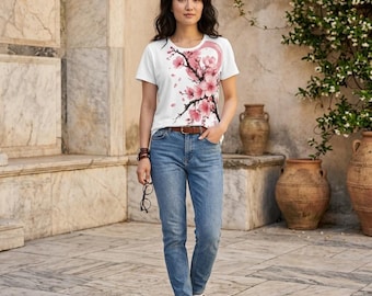 Cherry Blossom Tree Graphic Tee – Japanese Sakura Floral Print T-Shirt for Women