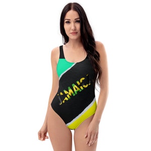 Jamaica Print Women Black One-Piece Swimsuit