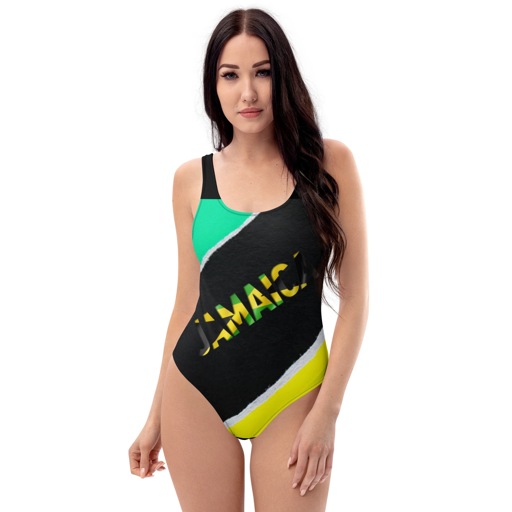 Jamaica Print Women Black One-Piece Swimsuit