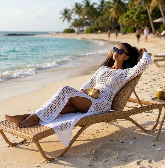 boho crochet maxi dress White Long Sleeve with High Slit Beach Cover Up summer crochet dress wear as a beach Color:Custom Color(leaving us a note) Starry Night Off Shoulder 4-22-25-BMSM