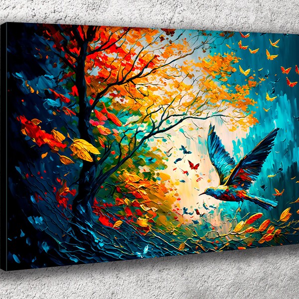 Painting on canvas,Painting,Trees,Autumn Landscape,Wall Decor,Canvas Art,Modern Canvas Decor,Colorful Canvas, Gray background