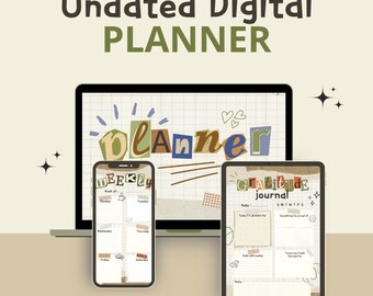 Printable Planner Bundle, Scrapbook style | Undated Yearly, Monthly, Weekly, Daily & Budget Planner w/ Grocery List | Digital Download PDF