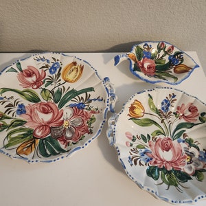 Vintage Italian Renaissance Faience Nove Rose Floral Spring Set of 3 Serving Platters