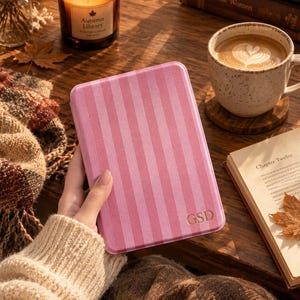 Custom Striped Kindle Case,Gold Foil Monogram,Kindle 11th Gen 6” Case,Paperwhite 7” 2024 Case,Kobo Clara Cover,Personalized Book Lover Gift