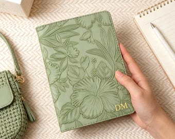 Sage Green Embossed Flower Leather kindle case, paperwhite 12th 7'' case, personalization 6.8" 2021 Cover, All new kindle 6'' 2024 11th case