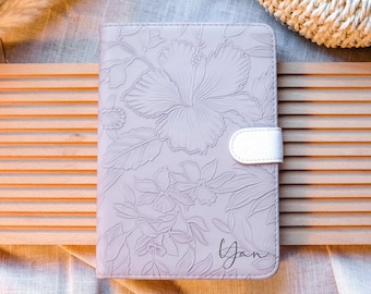 Handmade Purple Embossed Flower Leather iPad Case, Personalized Floral iPad Cover, Gift-Ready for Air 11” , Pro 13” 2024, iPad 10th,Mini 6 7