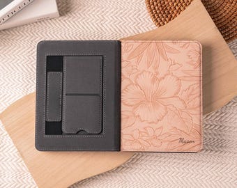 Embossed Pink Floral Kindle Paperwhite 12th 7'' Case with Strap & Stand, Kindle Colorsoft Cover, gift for her