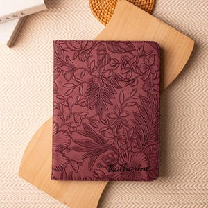 Coque Air 5 personnalisée en cuir avec fleurs rouge foncé rétro pour iPad, étui pour iPad 10,2 po. 10,9 po. 2022/21/20, étui pour iPad mini 7
