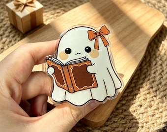 Bookish Ghost Magnetic Phone Grip, Kindle Stand,  Kindle Holder, Spooky Cute Halloween Acrylic Grip for Kindle iPhone, Gift for Book Lovers