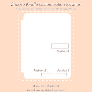 Peut inclure: Graphique p&ecirc;che avec le texte "Choisissez l'emplacement de personnalisation Kindle." Il montre trois positions &eacute;tiquet&eacute;es pour la personnalisation : Position 1, Position 2 et Position 3. Le texte "Si vous ne le s&eacute;lectionnez pas, nous utiliserons la position par d&eacute;faut 1" est &eacute;galement inclus.