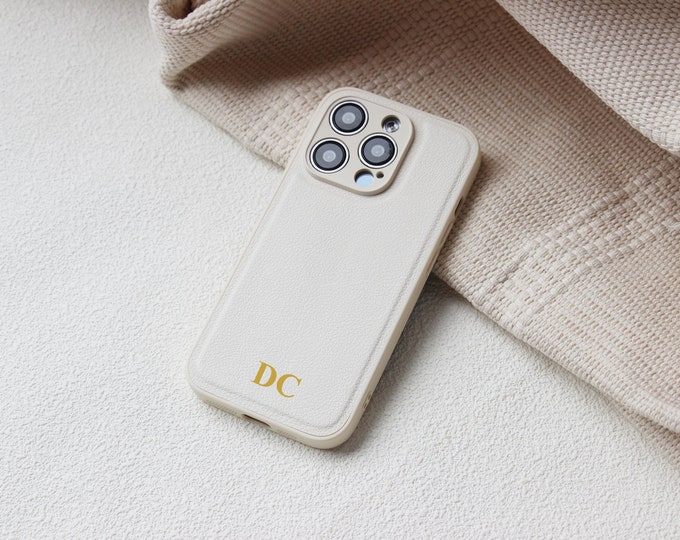 Personalized iPhone 17 & 17 Pro Case, Vegan Leather Colorful Phone Cover, Custom Monogram Initials, iPhone 14–15–16 Compatible, Gift for Her