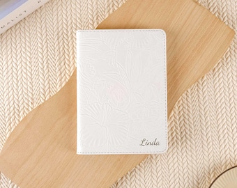 White Embossed Floral Leather Personalization 6.8'' 2021 Kindle Case, Paperwhite 12th Gen Cover ,All new kindle 6''  11th case, Gift for Her