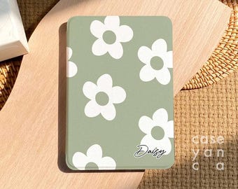 Sage Green Minimal Daisy Kindle Case, Paperwhite 11th/12th Cover, Kobo Clara Case With Back Clear,Auto Wake/Sleep,Graduation Reading Gift