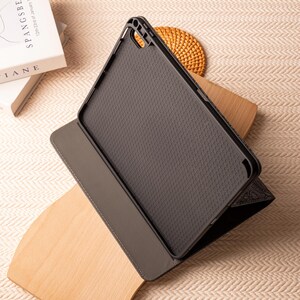 Retro Dark Blue Flower Personalized Leather iPad Case for Air 5 Case, iPad Cover For iPad 10.2" 10.9" iPad 2022/21/20 Case, iPad Mini 7 Case image 3