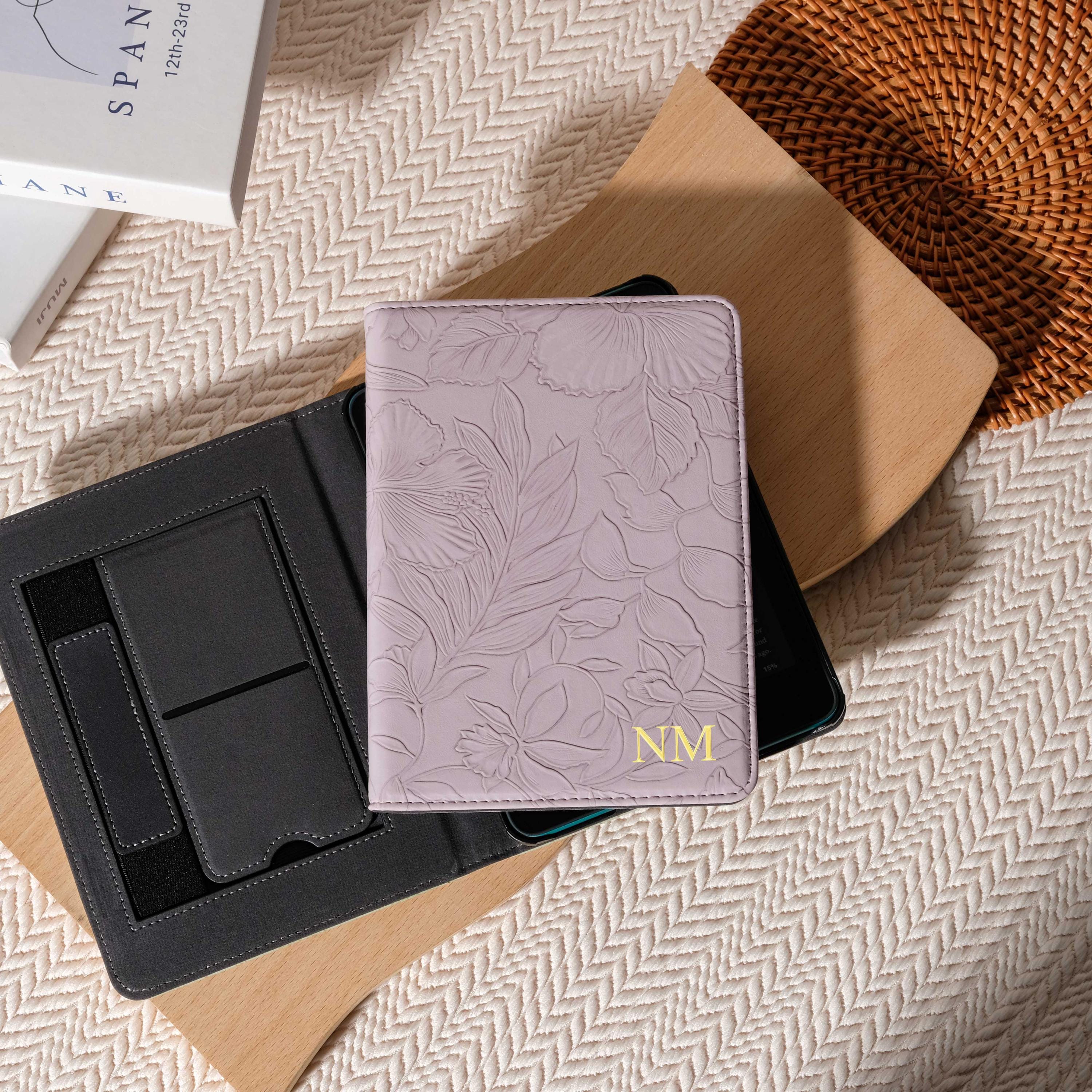 Retro Embossed Purple Leather Case with Strap and Stand For Kindle Paperwhite 12th 7'' Case, Kindle Colorsoft, gift for her