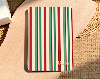 Christmas Carol Stripe Kindle Case, Personalized Gold Foil Initial,Kindle 11th 2024 Case Paperwhite 7'' Cover,Kindle Colorsoft,Holiday Gift
