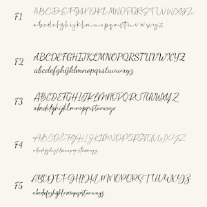 May include: A graphic showing six different font styles labeled F1 through F6. Each font style shows the alphabet in uppercase and lowercase letters.