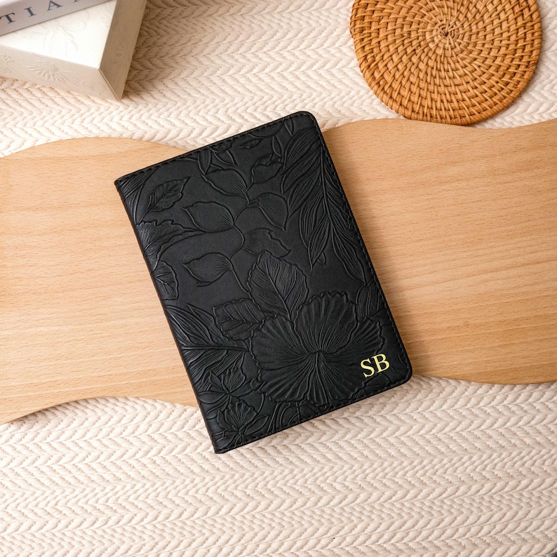 Sage Green Embossed Flower Leather kindle case, paperwhite 12th 7'' case, personalization Kindle Case, All new kindle 6'' 2024 11th case Black-Gold