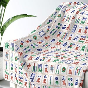 Mahjong Sherpa Fleece Blanket – Ultra-Soft Plush Throw with Mahjong Tile Print  Cozy Game Night Blanket Mahjong Gift for Tile Lovers