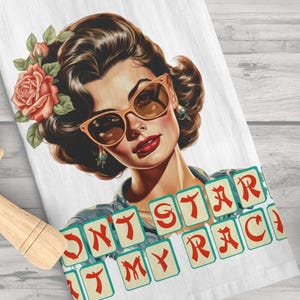 Mahjong &quot;Don&#39;t Stare at My Rack&quot; Tea Towel – 28x28” Cotton | Funny Vintage Kitchen Towel | Gift for Mahjong Game Lovers