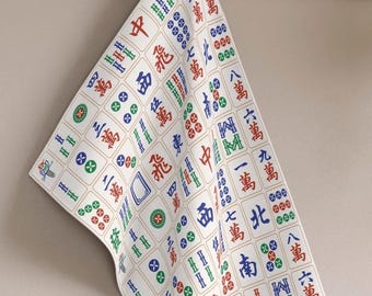 Mahjong Tea Towel with Tile Pattern Player Gift Mah Jongg Cotton Kitchen Towel Décor Game Party Hostess Present