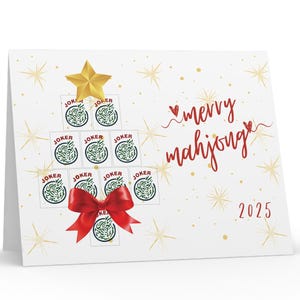 Cartões de Feliz Natal de Mahjong com Design de Árvore de Natal Coringa, um lindo presente de Natal para os amantes de Mahjong