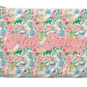Elegante MahJongg Sparrows chinoiserie klein accessoirezakje, verjaardagscadeau speler, cadeau Mahjong-spelliefhebber, winstgeld League Card-tas
