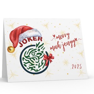 Merry Mah Jongg Christmas Greeting Cards with Santa Joker Tile Design, Cute Holiday Gift for Mahjong Lovers