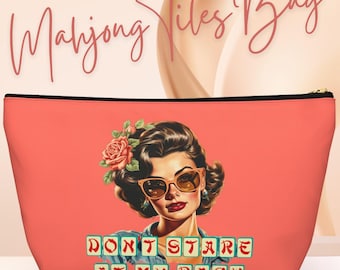 Bolsa para fichas de Mahjong, divertida y sarcástica bolsa de viaje con el lema "No mires mi estante" para los amantes del Mahjong, regalo de cumpleaños. Bonita bolsa para fichas a juego.