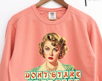 Mahjong Comfort Colors Sweatshirt Mah Jongg Player Gift Funny Retro Blonde 'Don't Stare at my Rack' Crewneck