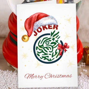 Minimalistic Mahjong Christmas Greeting Cards with Santa Joker Tile Design, Cute Holiday Gift for Mahjong Lovers