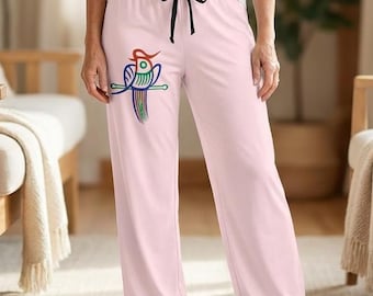 Pantalones de pijama con estampado de Mahjong, ropa de estar cómoda para mujer, pijama rosa con diseño de pájaro Mah Jongg One Bam, pantalones de estar para jugadores, conjunto de noche de juegos, pijama a juego