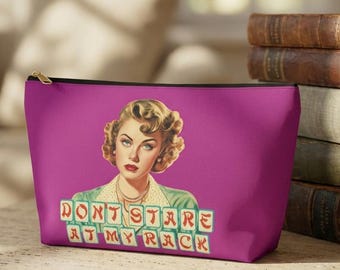 "Lustiges Retro blondes Mahjong ""Don't Stare At my Rack"" Violetter Tile Beutel Spieler Geburtstagsgeschenk Mah Jongg Spiel Tag Tasche."