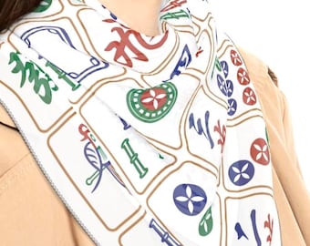 Mahjong Large Tiles Poly Scarf Lightweight & Stylish Accessory Mah Jongg-Inspired Fashion Gift for Mahjong Game Lovers Game Day Accessory