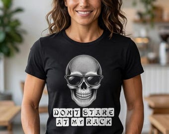Mahjong Halloween "Don't Stare At My Rack" Skull with Sunglasses Shirt Gothic Game Day Party Outfit Player Hostess Gift