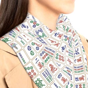 Mahjong Tiles White Poly Scarf Lightweight & Stylish Accessory Mah Jongg Fashion Gift for Mahjong Game Lovers Game Party Hostess Present