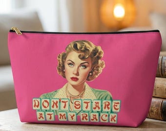"Lustiges Retro blondes Mahjong ""Don't Stare At My Rack"" Rosa Tile Beutel Spieler Geburtstagsgeschenk Mah Jongg Spiel Liebhaber Tasche."