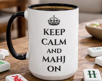 Lustige Mahjong 'Keep Calm und Mahj On' Akzent Kaffeetasse Mahjong Gamle Liebhaber Geschenk Mah Jongg Player Game Cup