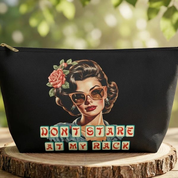 Elegant Mahjong "Don't Stare At My Rack" Black Tile Pouch Player Birthday Gift Mah Jongg Game Enthusiast Gift Money Coin Winnings Bag