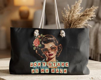 Mahjong Retro Burnette "Don't Stare at My Rack" Black Tiles & Racks Bag Game Lover Gift Mah Jongg Player Tote
