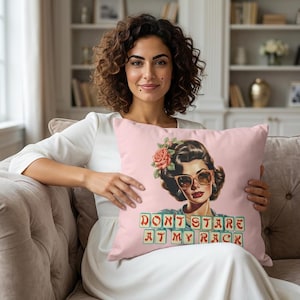 Mahjong Pillow 'Don’t Stare at My Rack' Gift for Mahjong Player  Funny Mah Jongg Room Décor Vintage Brunette Throw Pillow