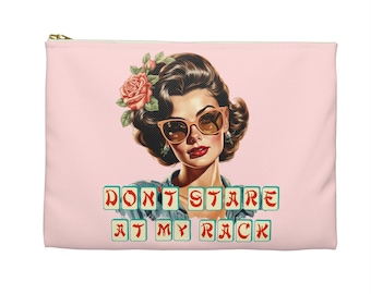 Mahjong Funny "Don't Stare at My Rack" Small Accessory Pouch, MahJongg Player Birthday Gift, National League Card Winnings Money Bag