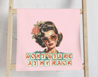 Mahjong Hand Towel Funny Mah Jongg 'Don't Stare at My Rack' Pink Towel Player Birthday Gift Game Hostess Gift Sarcastic Kitchen Home Décor