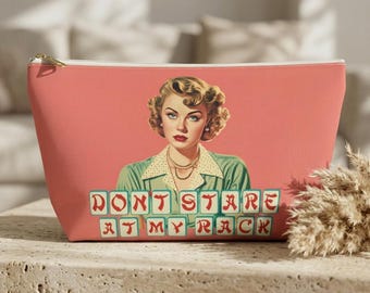 Mahjong Retro Blonde "Don't Stare At My Rack" Coral Blush Tile Pouch with White Zipper Player Gift Vintage Mah Jongg Bag Design