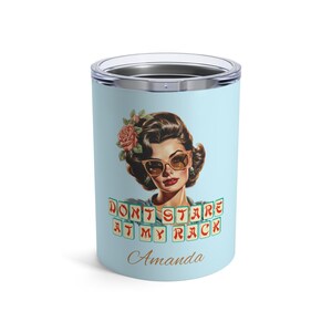 Funny Mahjong &quot;Don&#39;t Stare at My Rack&quot; Blue Tumbler 10oz, Mahj Game Lover Birthday Gift, Gift for MahJongg Enthusiasts