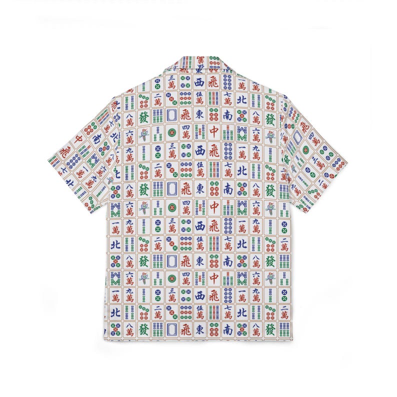Men’s Mahjong Hawaiian Shirt – Lightweight Shirt with Mahjong Tiles Print Summer Beach Shirt Mah Jongg Gift for Him Game Day Shirt image 8