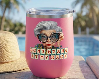 Freche alte Dame Mahjong Weinbecher 12 Unzen Spieler Geschenk Lustiger Mah Jongg ""Don't Stare at My Rack"" Edelstahlbecher mit Deckel."