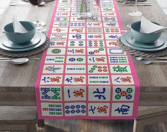 Mahjong Hot Pink Table Runner 16x90in Birthday Gift Idea Mah Jongg Table Cloth Friend Hostess Present Cute Game Lover Gift