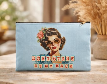 Cute Mahjong Funny "Don't Stare at My Rack" Blue Small Accessory Pouch MahJongg Player Birthday Gift League Card Winnings Money Bag
