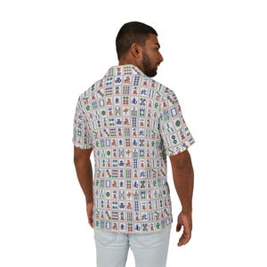 Men’s Mahjong Hawaiian Shirt – Lightweight Shirt with Mahjong Tiles Print Summer Beach Shirt Mah Jongg Gift for Him Game Day Shirt image 5